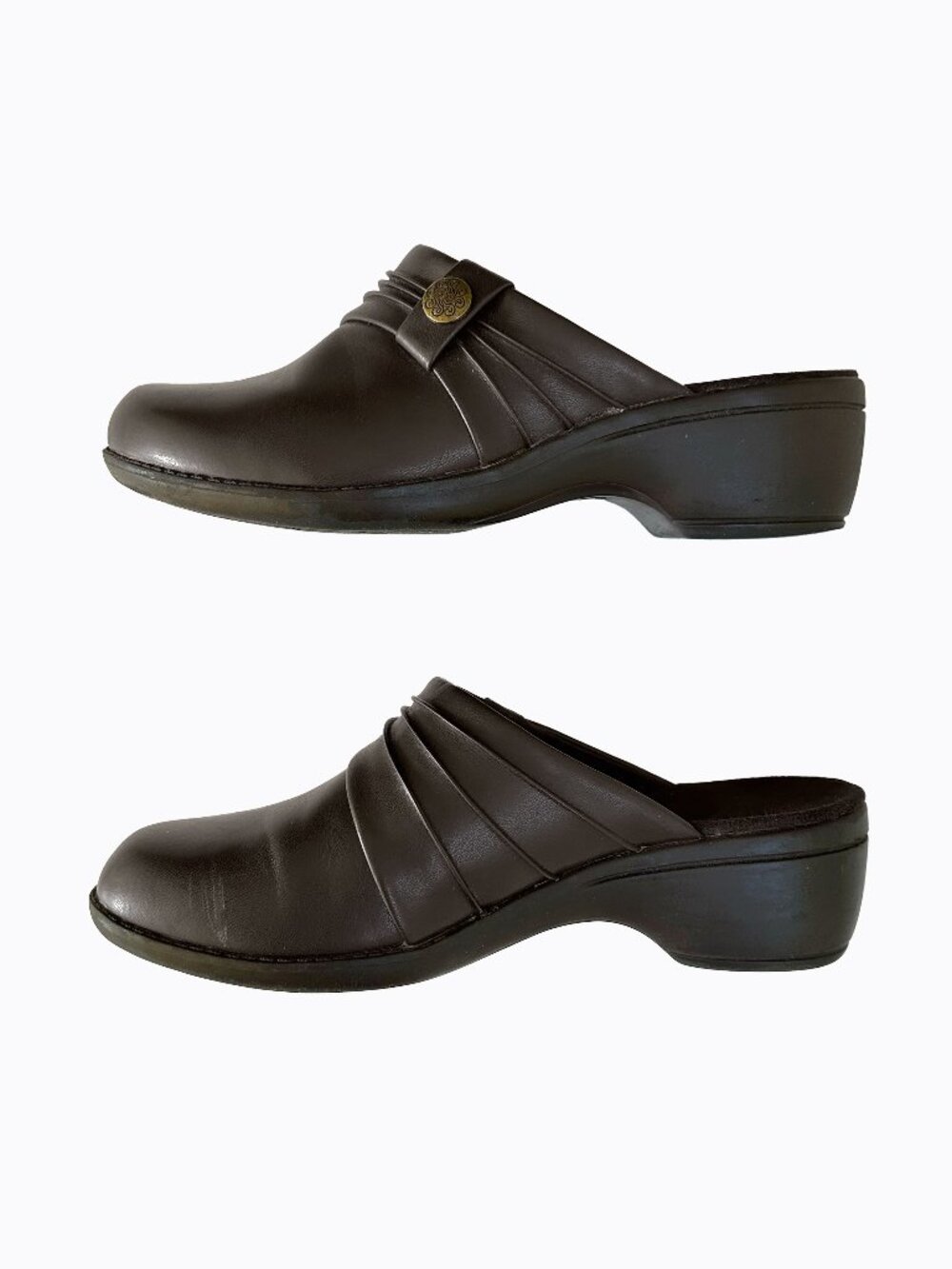 Y2K Slip-On Clogs 7M Chunky Heel Espresso Faux Leather Rustic Cottage 90s Grunge